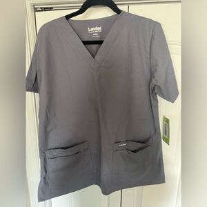 2 NWT Landau Steel Grey V-Neck Scrub Tops